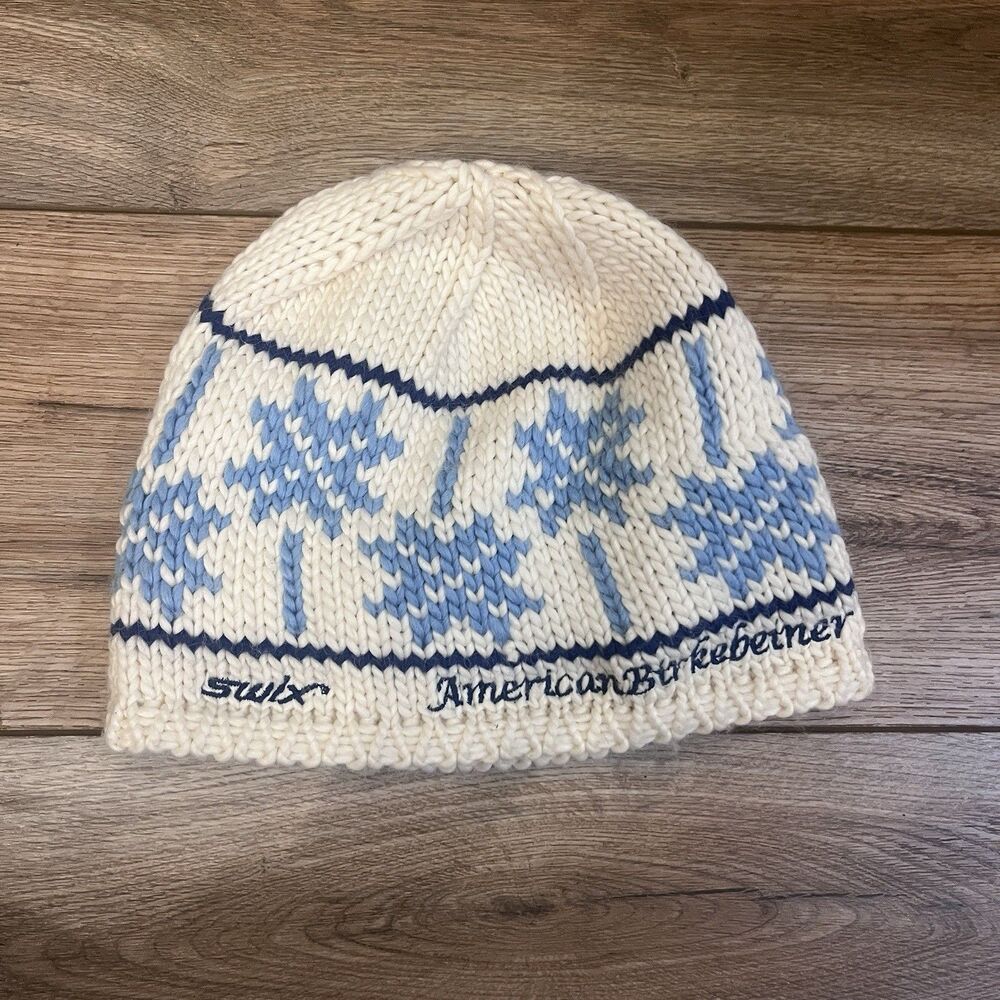 Swix White Snowflake Knit Wool Beanie Hat Adult American Birkebeiner Birkie